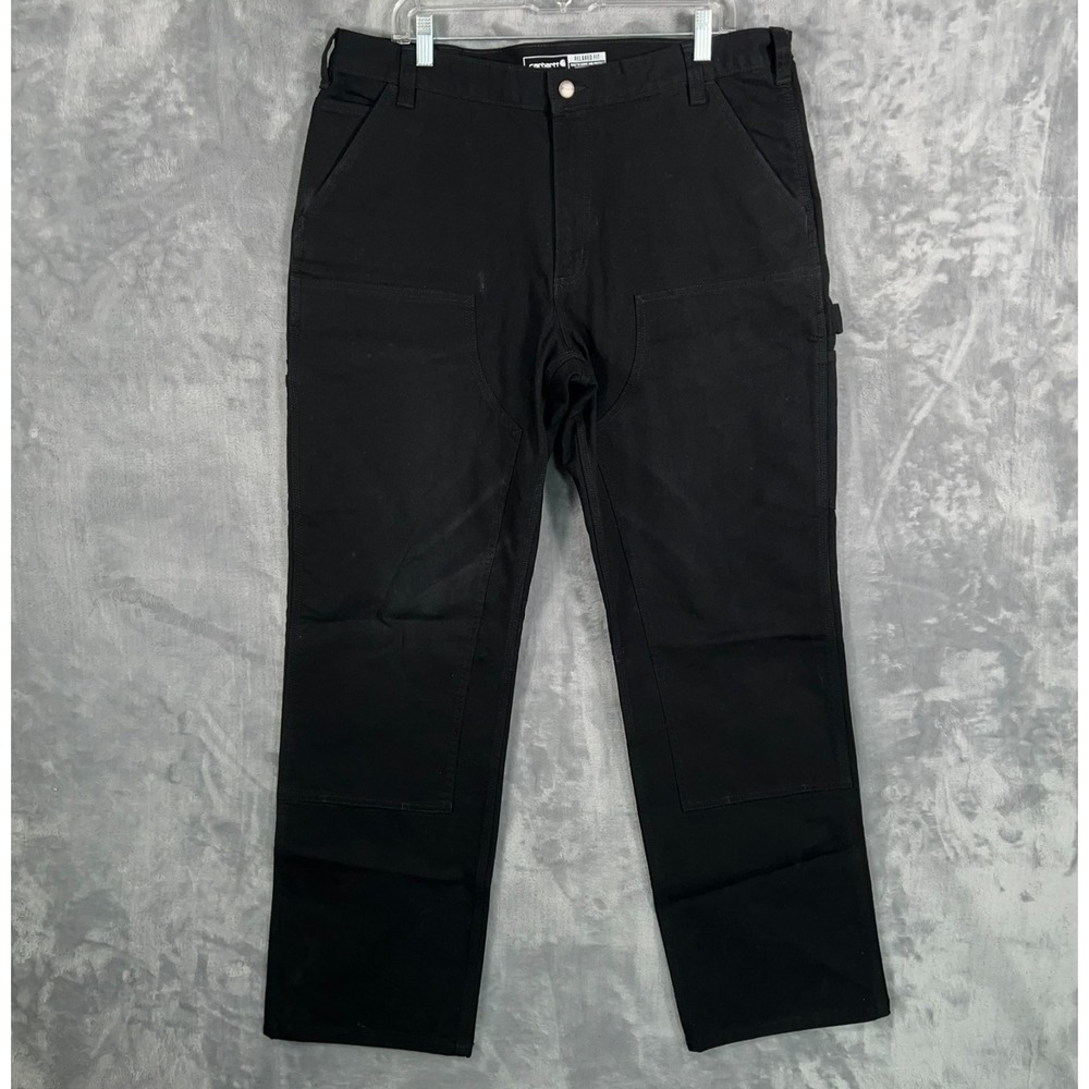 Carhartt Straight Rugged Flex Duck Double Knee Work Pants Mens 38x32 Black Cargo